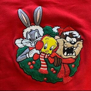 Looney Tunes Bugs Bunny, Tweety, Taz Christmas Wreath Embroidered—Large Youth